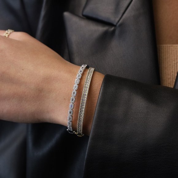 Rachel Koen Baguette Round Cut Diamond Bangle 14K White Gold 0.86Cttw - Picture 3 of 7